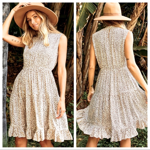 ShopEvelynne Dresses & Skirts - 12 Janet Boho Sleeveless Cheetah Print Dress with Mock Neck